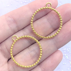Beaded Circle Open Bezel for UV Resin Filling | Round Deco Frame | Geometric Jewelry Making (2 pcs / Gold / 25mm x 28mm)