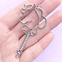 Magical Unicorn Wand Open Bezel Pendant | Fairy Wand Charm | Kawaii UV Resin Craft Supplies (1 piece / Silver / 35mm x 69mm / 2 Sided)