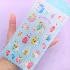 Kawaii Kitty and Ice Cream Stickers in Dreamy Color | Cute Cat and Drink Sticker | Whimsical Planner Stickers