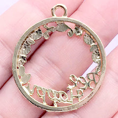 Bee Happy Circle Open Bezel | Nature Insect Charm | Round Deco Frame | Kawaii UV Resin Jewellery DIY (1 piece / Gold / 29mm x 34mm)