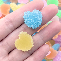 Gummy Heart Candy Cabochons | Faux Food Embellishments | Fake Sugar Candies | Kawaii Jewelry Supplies (10 pcs by Random / 18mm x 10mm)