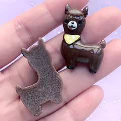 Alpaca Decoden Cabochons | Llama Jewelry Making | Kawaii Animal Decoden Pieces | Cute Resin Embellishments (2 pcs / Brown / 24mm x 34mm)