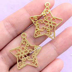 Filigree Floral Star Open Back Bezel Pendant | Kawaii Deco Frame for UV Resin Filling | Resin Jewellery Making (2 pcs / Gold / 25mm x 28mm)