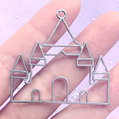 Kawaii Fairytale Castle Open Bezel for UV Resin Filling | Theme Park Deco Frame | Princess Jewellery Supplies (1 piece / Silver / 43mm x 41mm)