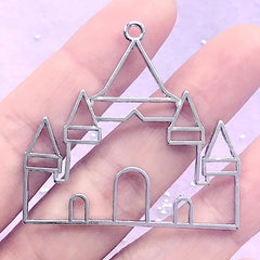 Kawaii Fairytale Castle Open Bezel for UV Resin Filling | Theme Park Deco Frame | Princess Jewellery Supplies (1 piece / Silver / 43mm x 41mm)
