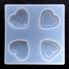 Assorted Heart Silicone Mold (4 Cavity) | Faceted Gemstone Mold | Puffy Heart Mold | Heart Cabochon Mold | UV Resin Mold