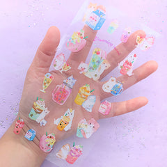 Kawaii Kitty and Ice Cream Stickers in Dreamy Color | Cute Cat and Drink Sticker | Whimsical Planner Stickers