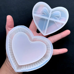 Heart Lolita Trinket Box Silicone Mold | Fluted Crystal Jewelry Box Mould | Make Your Own Storage Box | Kawaii Home Decor (87mm)