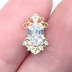Royal Badge Shaped Nail Charm with Sparkle Rhinestones | Luxury Embellishment for Nail Deco | Kawaii Resin Art Supplies (1 piece / Gold / 8mm x 13mm)