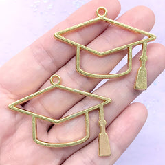 Graduate Cap Open Bezel Charm | Square Academic Cap Deco Frame for UV Resin Filling | Graduation Gift DIY (2 pcs / Gold / 44mm x 36mm)