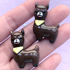 Alpaca Decoden Cabochons | Llama Jewelry Making | Kawaii Animal Decoden Pieces | Cute Resin Embellishments (2 pcs / Brown / 24mm x 34mm)