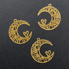 Filigree Moon Bookmark Charm | Open Deco Frame for UV Resin Jewellery DIY | Mini Metal Embellishments for Resin Craft (3 pcs / 14mm x 16mm)