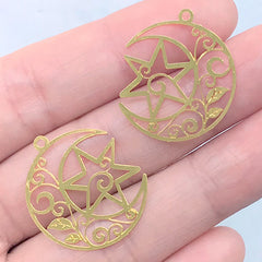 Filigree Moon and Star Deco Frame for UV Resin Filling | Small Bookmark Charm | Magical Girl Resin Inclusions (2 pcs / 21mm x 24mm)