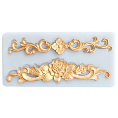 Acanthus Scroll and Flower Border Silicone Mold (2 Cavity) | Rose Swirl Border Mould | Antique Ornament DIY