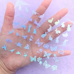 Holographic Kitty Rabbit Bird and Butterfly Clear Film | Holo Animal Embellishments for UV Resin Art