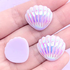 Shell Cabochon | Kawaii Iridescent Cabochons | Mermaid Decoden Pieces | Resin Hair Bow Centerpieces (3 pcs / Purple / 21mm x 19mm)