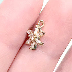Small Rhinestone Flower Charm | Mini Floral Pendant | Dainty Jewellery Making (1 piece / Gold / 8mm x 12mm)