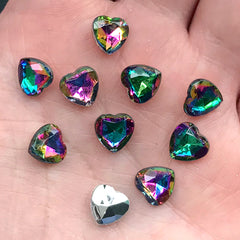 Rainbow Heart Ombre Rhinestones | Faceted Acrylic Rhinestones | Fake Gemstones | Mahou Kei Jewelry Supplies (10 pcs / 8mm x 8mm)
