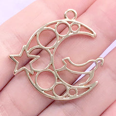 Magical Girl Moon and Cat Open Bezel for UV Resin Filling | Kawaii Deco Frame | Resin Jewellery Making (1 piece  / Gold / 34mm x 32mm)