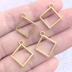 Small Square Deco Frame for UV Resin Filling | Tiny Geometry Open Bezel Charm | Kawaii Jewellery Making (4 pcs / Gold / 16mm x 19mm)