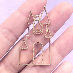 Theme Park Open Bezel for UV Resin Filling | Fairy Tale Castle Deco Frame | Kawaii Resin Jewelry DIY (1 piece / Gold / 24mm x 44mm)