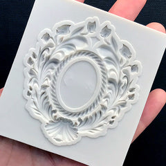 Victorian Ornate Frame Silicone Mold | Oval Frame Mold with Decorative Border | Cabochon Setting Making | Epoxy Resin Craft (59mm x 66mm)