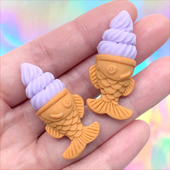 Dollhouse Taiyaki Ice Cream Cabochons | Miniature Food Jewelry Making | Sweet Deco Supplies (2 pcs / Taro Purple / 17mm x 39mm)