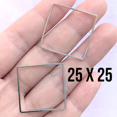 Big Hollow Square Open Frame for UV Resin Filling | Large Geometry Deco Frame | Geometric Resin Jewelry Making (2 pcs / Silver / 25mm)