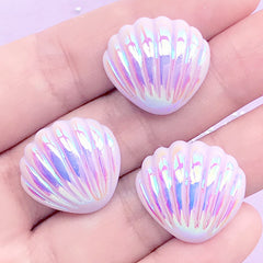 Shell Cabochon | Kawaii Iridescent Cabochons | Mermaid Decoden Pieces | Resin Hair Bow Centerpieces (3 pcs / Purple / 21mm x 19mm)
