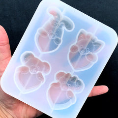 Animal Heart Silicone Mold (4 Cavity) | Bunny Rabbit Cat Bear Mold | Love Embellishment DIY | Valentine's Day Wedding Supplies