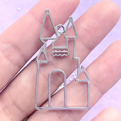 Kawaii Theme Park Open Bezel Charm | Fairytale Castle Deco Frame for UV Resin Filling| Resin Jewellery DIY (1 piece / Silver / 24mm x 44mm)