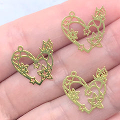 Flower Heart Bookmark Charm for UV Resin Jewelry Making | Metal Embellishments | Resin Inclusions (3 pcs / 15mm x 16mm)