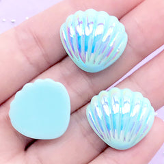 Iridescent Shell Cabochon | Kawaii Mermaid Cabochons | Decoden Craft | Hairbow Center | Scrapbook Supplies (3 pcs / Blue / 21mm x 19mm)