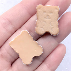 Bear Cookie Cabochon | Faux Biscuit Embellishments | Kawaii Decoden Cabochon | Fake Food Jewelry Making (2 pcs / 18mm x 22mm)