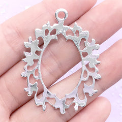 Oval Filigree Flower Deco Frame for UV Resin Filling | Floral Open Bezel Charm | Resin Jewelry Supplies (1 piece / Silver / 34mm x 43mm)