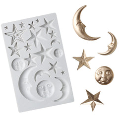 Moon Face and Star Silicone Mold Assortment (21 Cavity) | Astrology Embellishment DIY | Resin Cabochon Mould | Resin Art Supplies