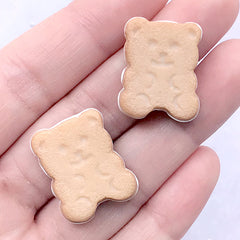 Bear Cookie Cabochon | Faux Biscuit Embellishments | Kawaii Decoden Cabochon | Fake Food Jewelry Making (2 pcs / 18mm x 22mm)