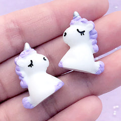 Unicorn Decoden Cabochons | 3D Mythical Creature Resin Embellishment | Kawaii Fairy Tale Jewelry DIY (2 pcs / Purple / 13mm x 24mm)