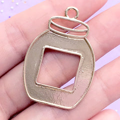 DEFECT Jam Jar Open Bezel Pendant for UV Resin Crafts | Cute Deco Frame for Resin Filling | Kawaii Jewelry Supplies (1 piece / Gold / 27mm x 39mm)