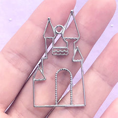 Kawaii Theme Park Open Bezel Charm | Fairytale Castle Deco Frame for UV Resin Filling| Resin Jewellery DIY (1 piece / Silver / 24mm x 44mm)