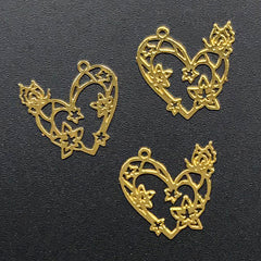 Flower Heart Bookmark Charm for UV Resin Jewelry Making | Metal Embellishments | Resin Inclusions (3 pcs / 15mm x 16mm)