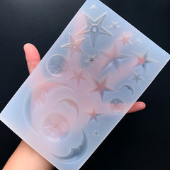 Moon Face and Star Silicone Mold Assortment (21 Cavity) | Astrology Embellishment DIY | Resin Cabochon Mould | Resin Art Supplies