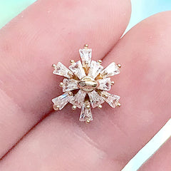 Rhinestone Bead Cap with Loop and Pin | Floral Snowflake Glue On Bails for Glass Bubble Jewelry DIY | Flower Pearl Cup (1 piece / Gold)