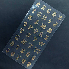 Gold Alphabet Stickers | Clear Letter and Number Sticker | Initial Sticker | Capital A to Z Stickers | 0 to 9 Stickers | Resin Craft Supplies