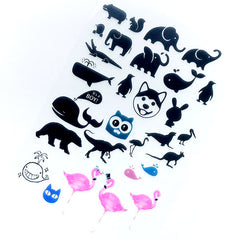 Kawaii Animal Silhouette Clear Film Sheet | Elephant Whale Flamingo Dinosaur Dog Penguin Bear Embellishments for Resin Art Deco