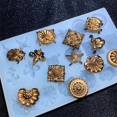 Decorative Cabochon Silicone Mold Assortment (18 Cavity) | Antique Royal Embellishment DIY | Fleur de Lis Mold | Resin Craft Supplies