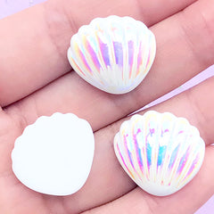 Aura Shell Cabochon | Iridescent Resin Cabochons | Kawaii Mermaid Decoden | Resin Seashell Embellishments (3 pcs / White / 21mm x 19mm)