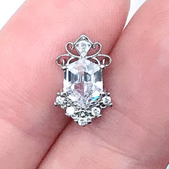 Luxury Royal Badge Shaped Nail Charm with Rhinestones | Sparkle Embellishment for Nail Art | Kawaii Resin Craft Supplies (1 piece / Silver / 8mm x 13mm)