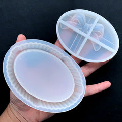 Fluted Oval Trinket Box with Ribbon Silicone Mold | Crystal Jewelry Box Making | Kawaii Resin Craft Supplies (95mm)
