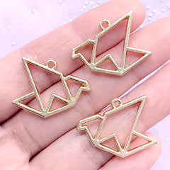 Crane Origami Open Bezel Charm | Paper Crane Open Frame for UV Resin Filling | Resin Jewellery Making (3 pcs / Gold / 26mm x 22mm)